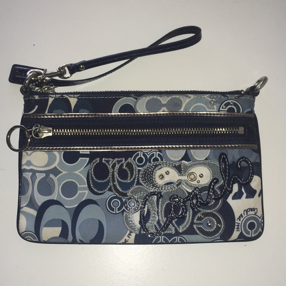 Coach Poppy Denim Patchwork wristlet