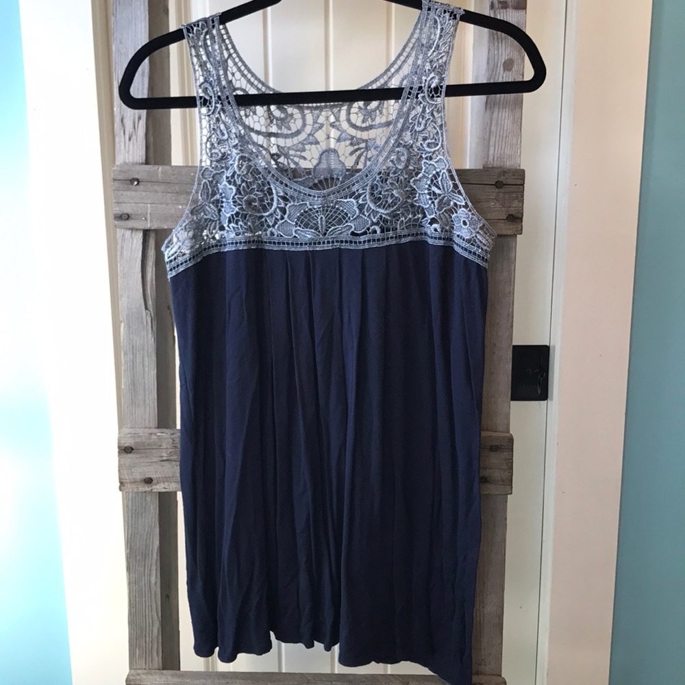 Navy Blue Tank Tunic with Crochet Detail