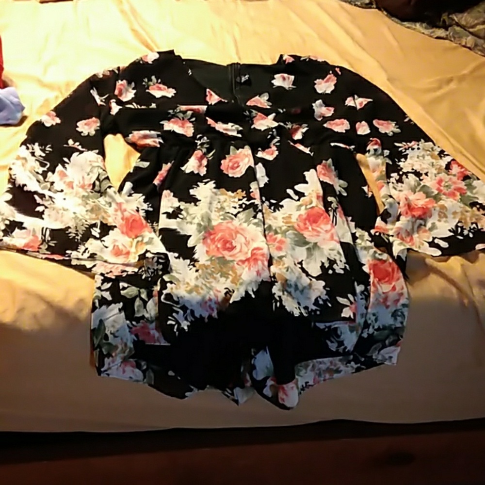 Black Romper with Flowers