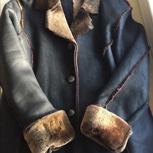 Leather half coat woman M Black and light brown