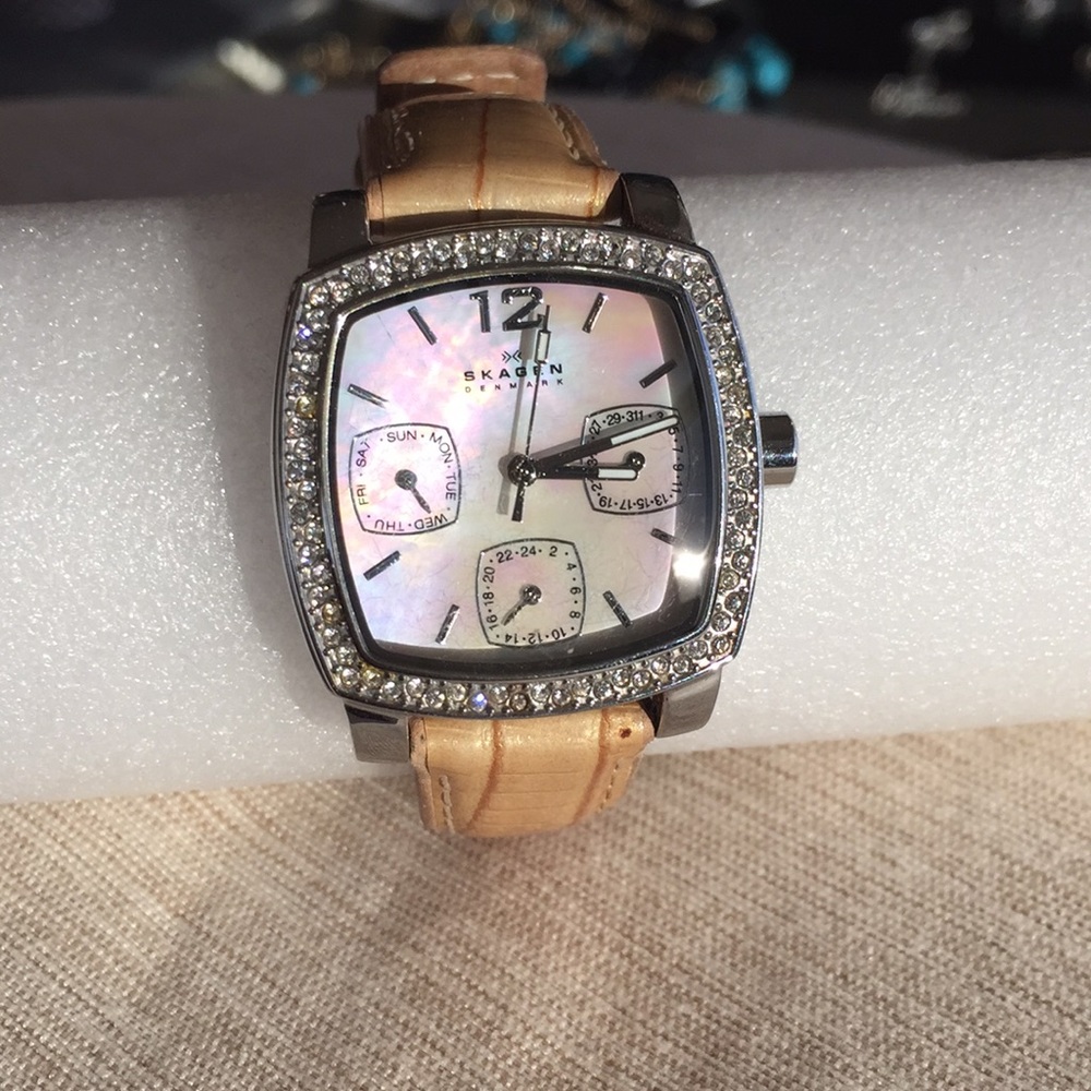 Skagen Mother of Pearl and Crystal Face Watch