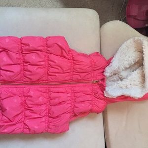Pink hooded puffer vest