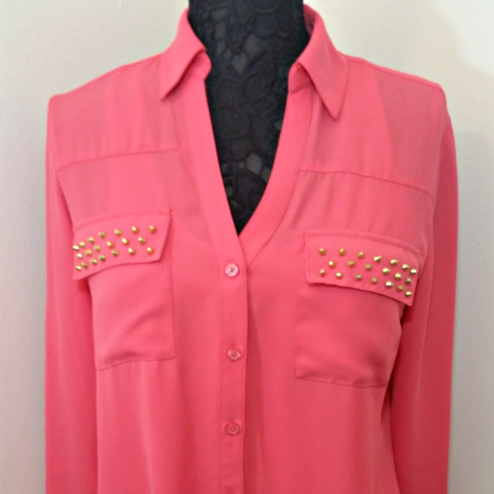 EXPRESS Pink Coral Gold Studded Blouse Button NWOT