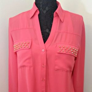 EXPRESS Pink Coral Gold Studded Blouse Button NWOT