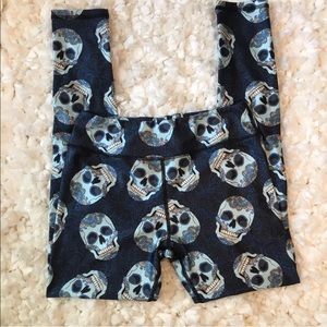 Halloween Women's Leggings Skull Black Blue Medium