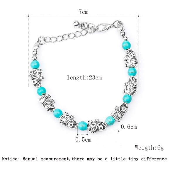 Boho Silver Elephant & Turquoise Stone Bracelet - Picture 5 of 6