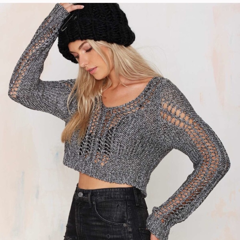Nasty Gal Gray Knit Cropped Sweater XS