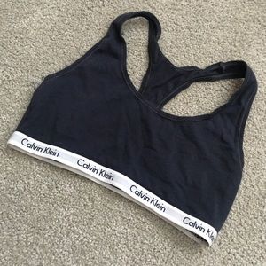 Black Calvin Klein racerback sports bra.