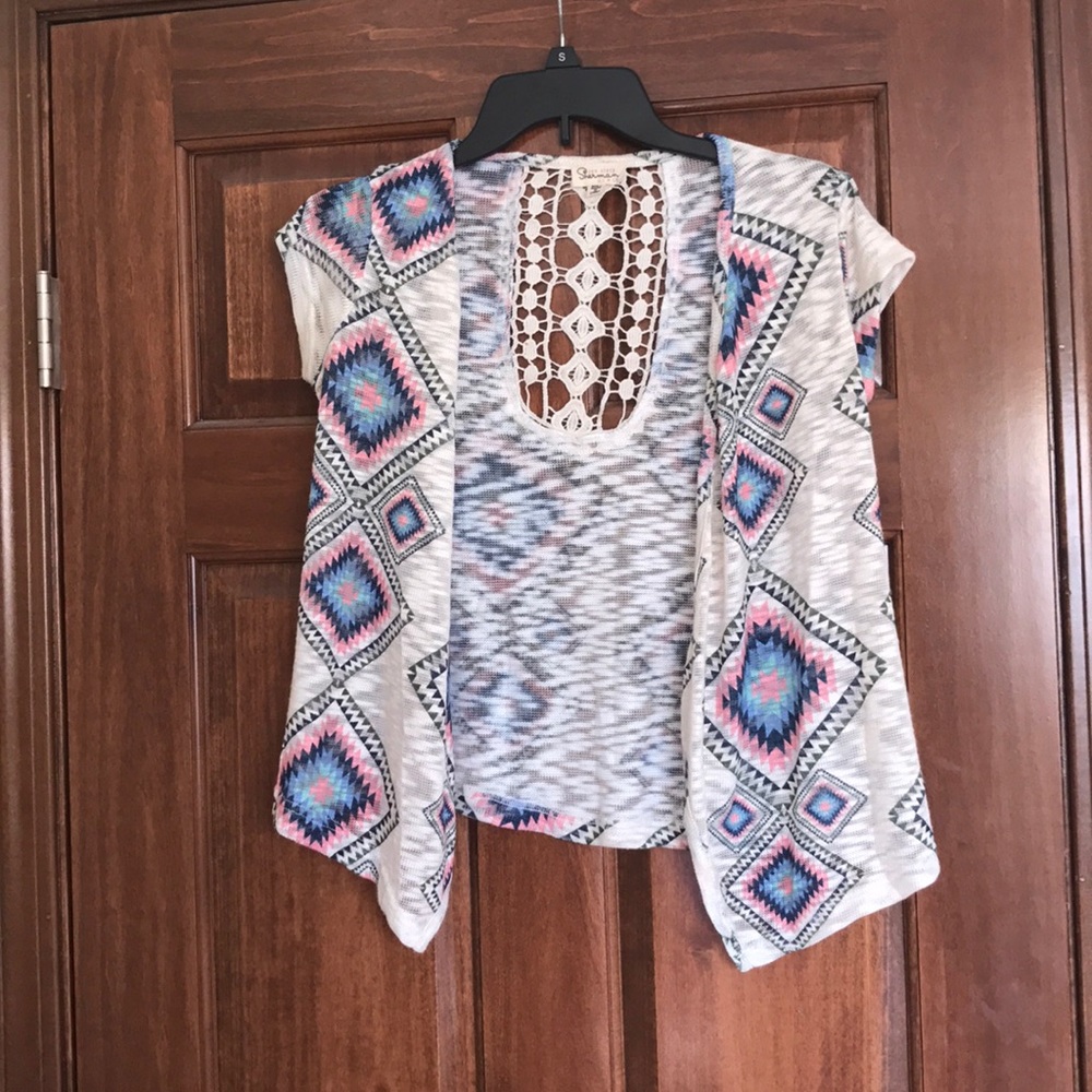 SOLD! Colorful cardigan with crochet/lace back