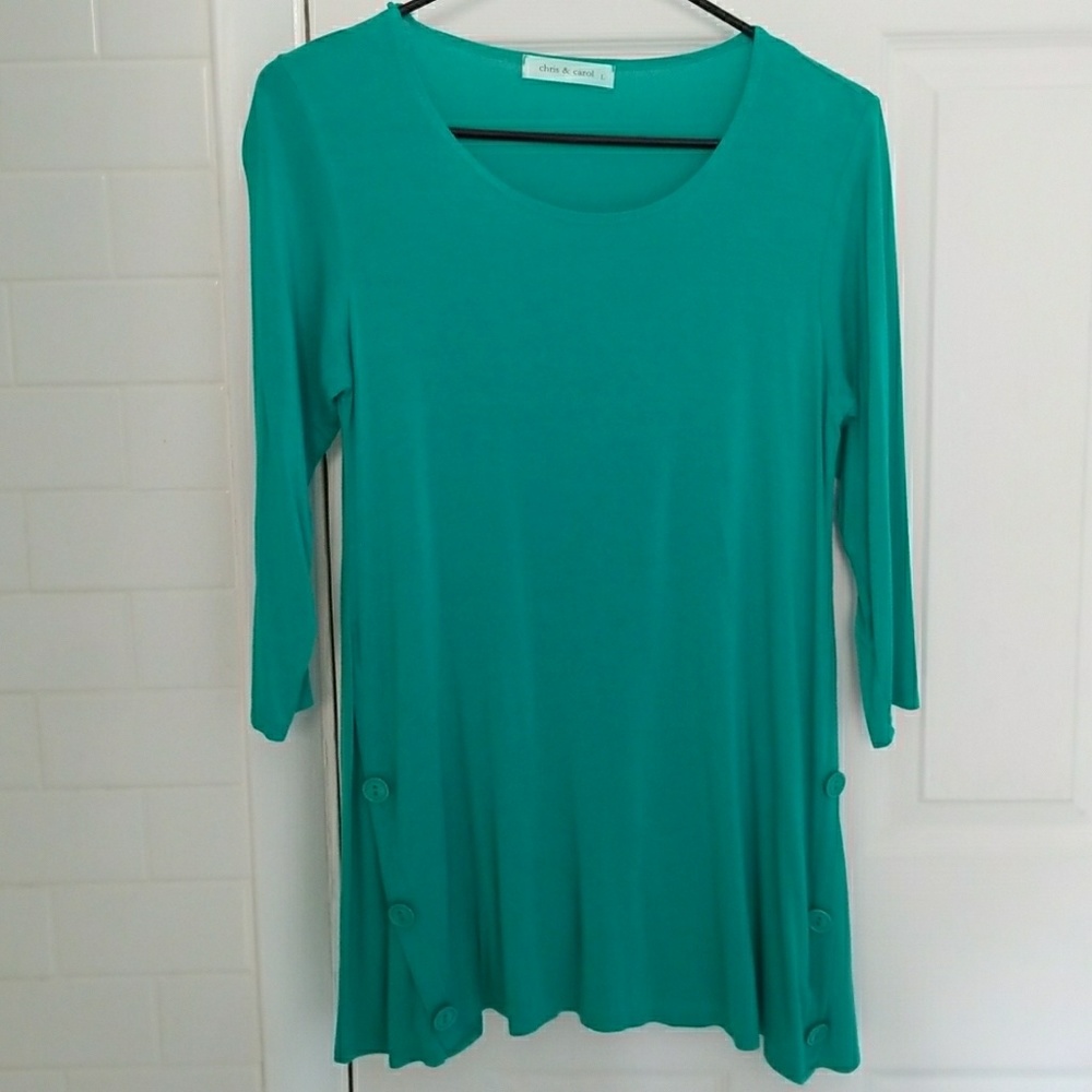 Long Teal Top with Button Accent L