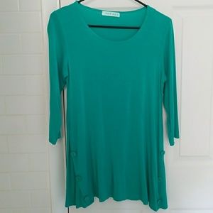 Long Teal Top with Button Accent L
