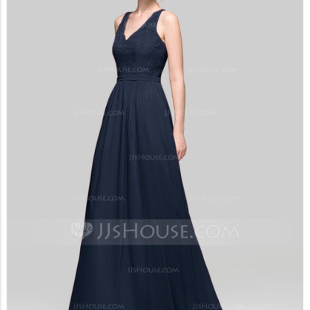 Navy blue, chiffon bridesmaid dress