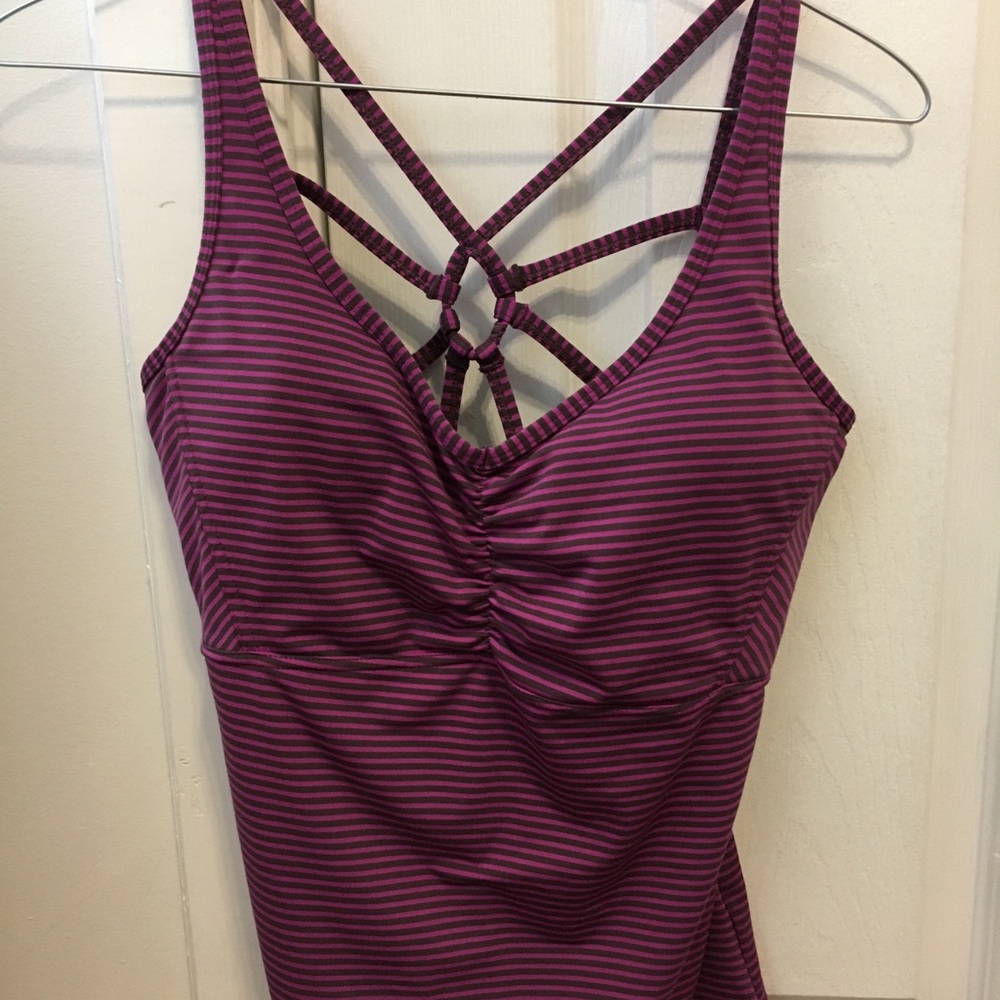 Prana Yoga tank pink brown stripes s