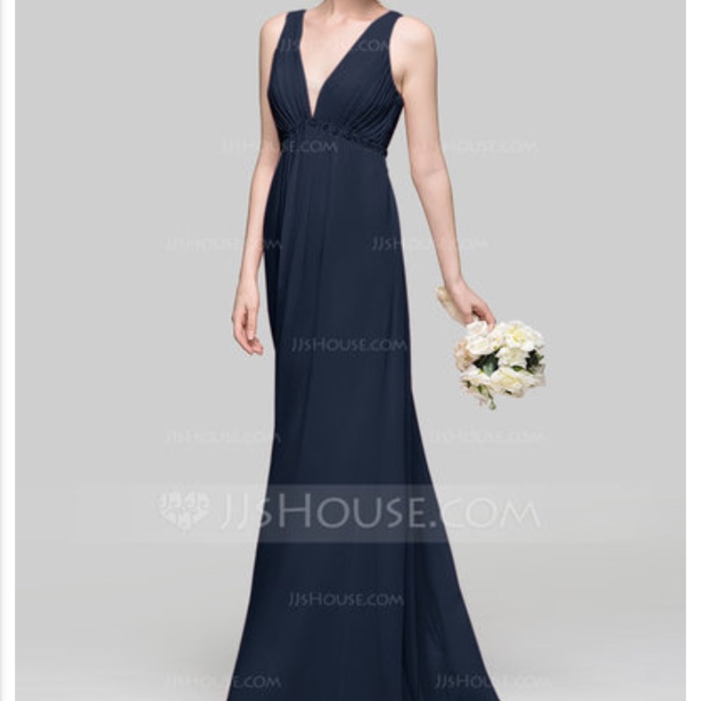 Navy blue, chiffon bridesmaid dress
