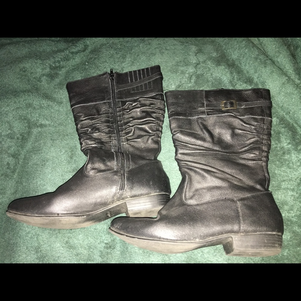 Comfortview Black Leather Wide Calf Boots size 10