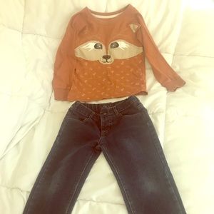 Toddler 4T stitched fox too & lucky brand jeans