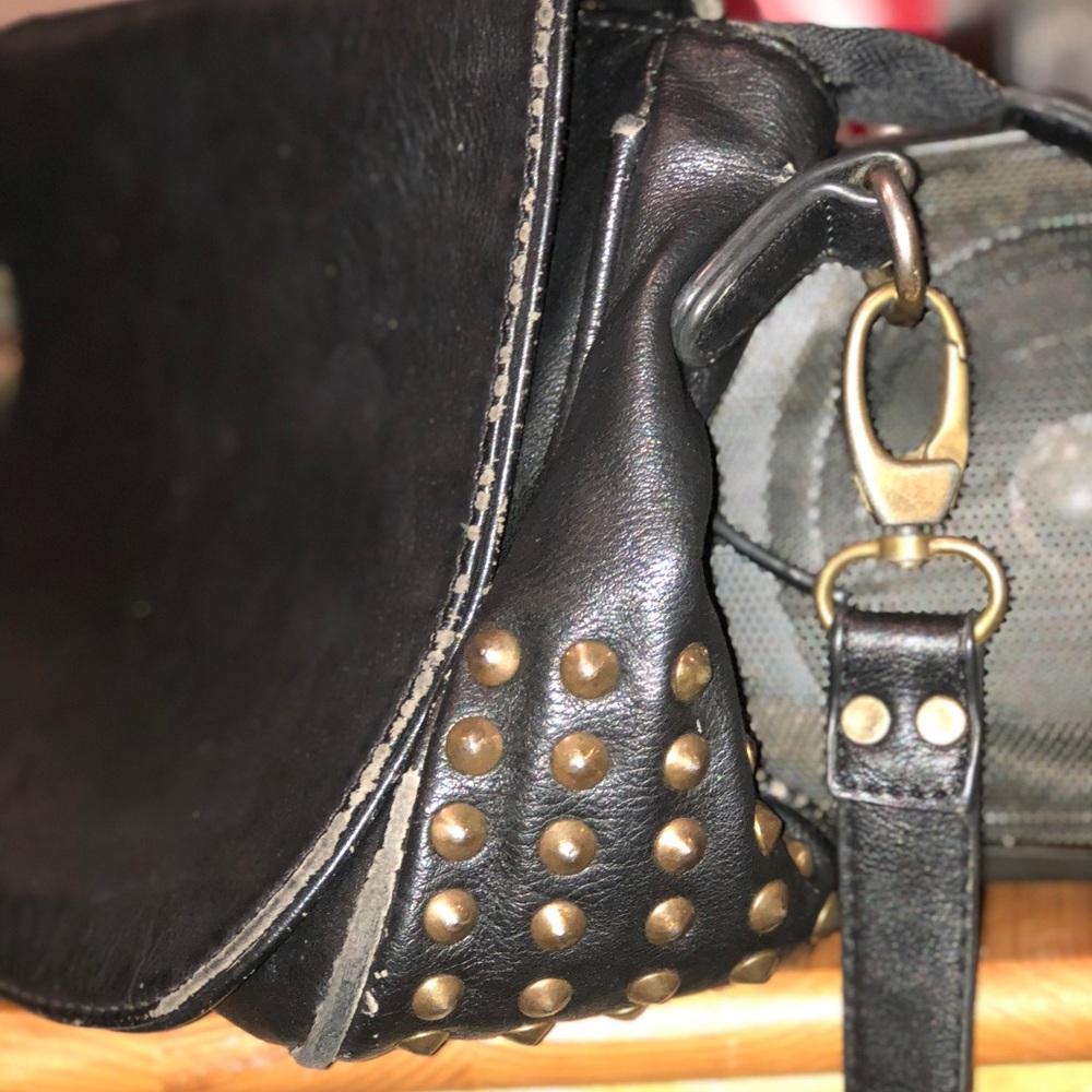 Vintage Black Synthetic Leather Studded Crossbody