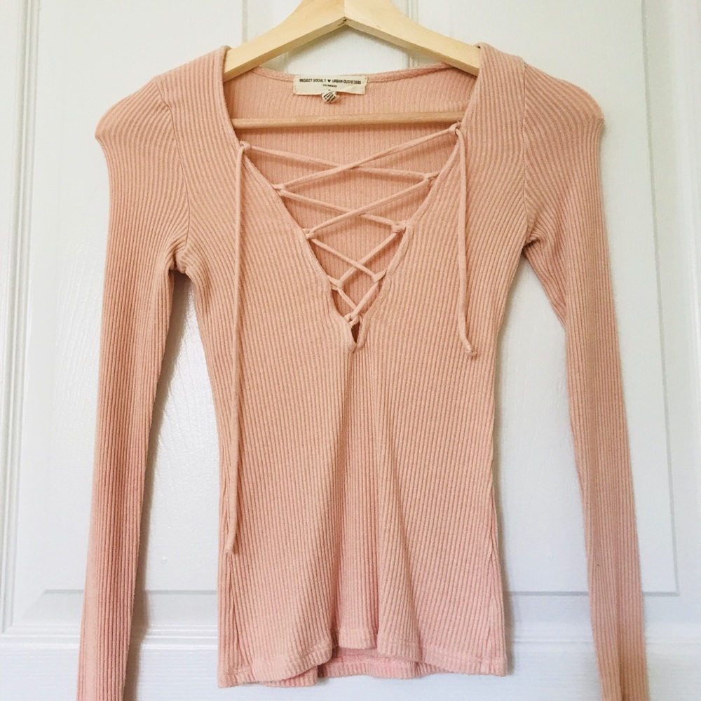 Blush Pink Urban Outfitters Lace Up Top