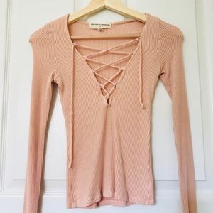 Blush Pink Urban Outfitters Lace Up Top