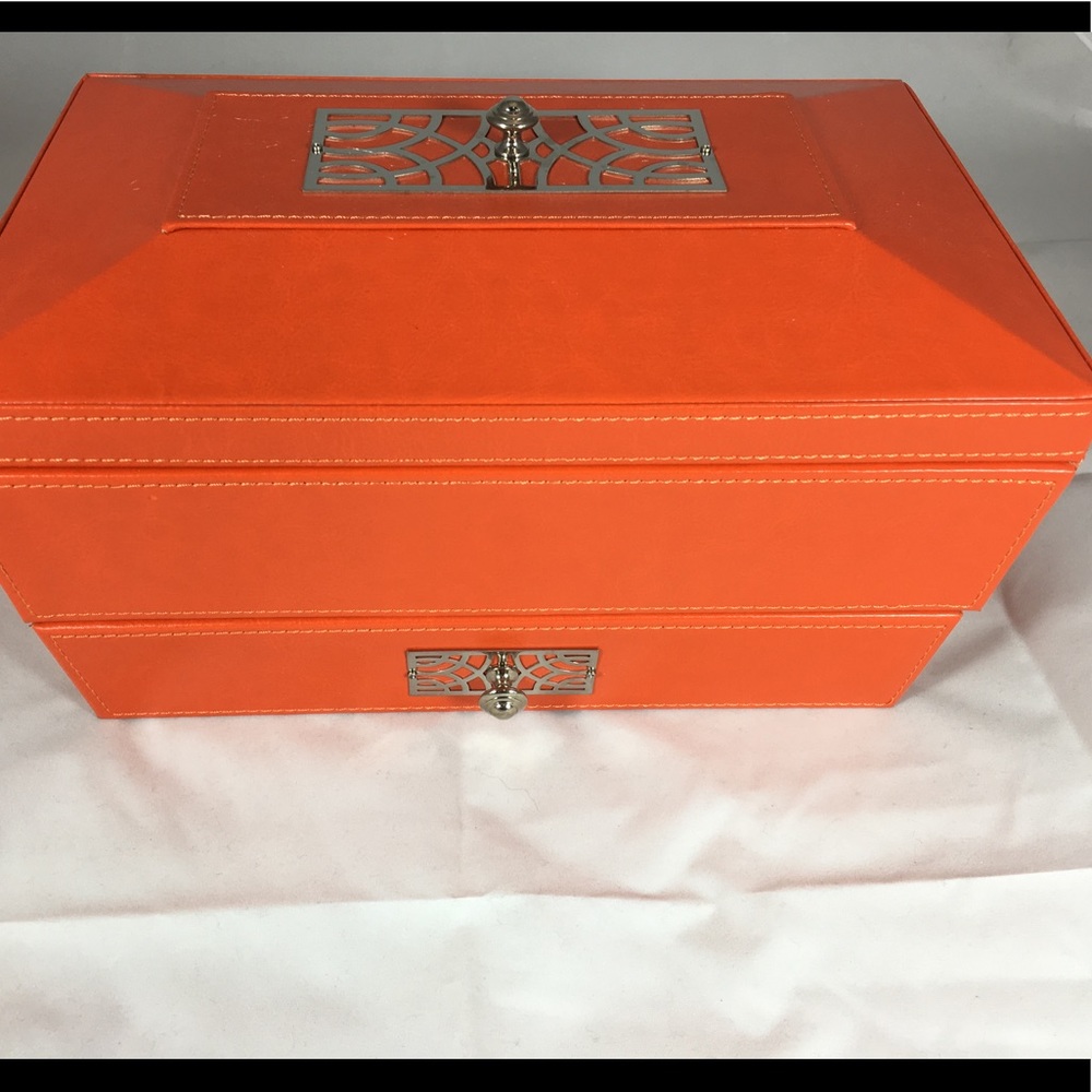 Brand New Tangerine Leather Jewelry Box