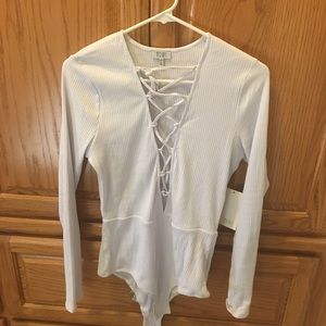 White Lace Up Bodysuit