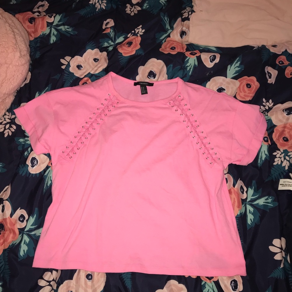 Pink lace up tee