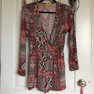 long sleeved patterned romper