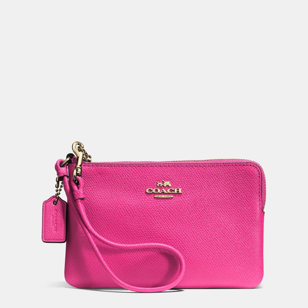 NEW Bright Pink Coach Leather Zip Wristlet