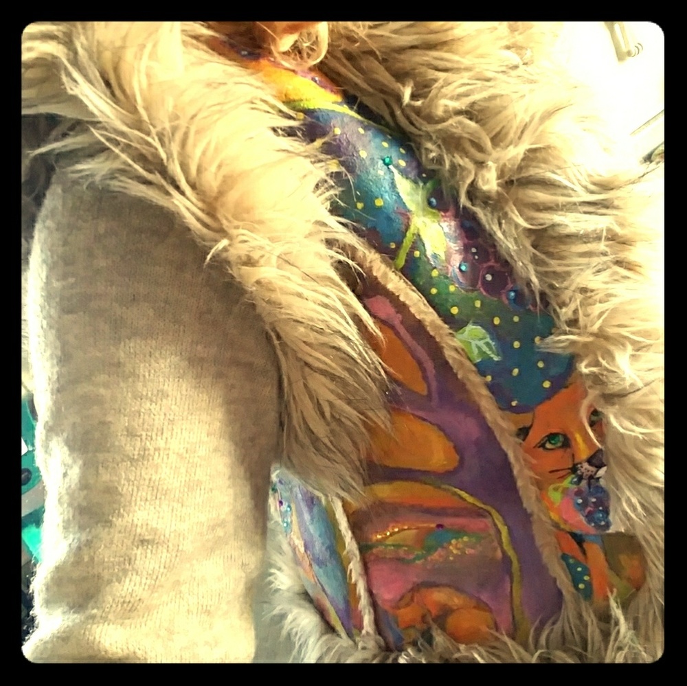 Aesop' s fables hand painted vest. One of a kind.