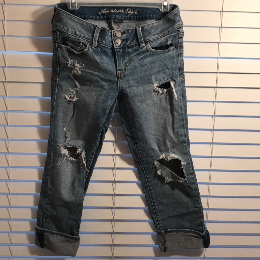 AE ripped denim capris 4