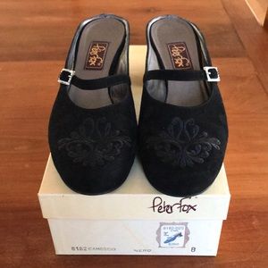 Vintage Peter Fox black suede slides