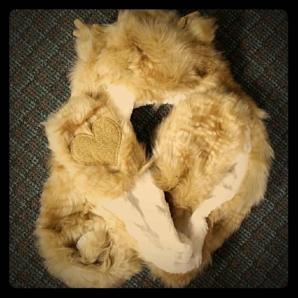 Furry Antler Hood w Attached Mittens