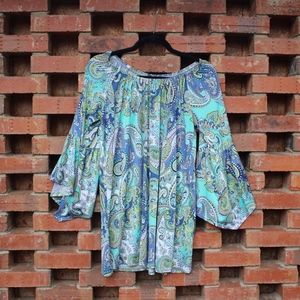 Paisley Print Top with Bell Sleeves