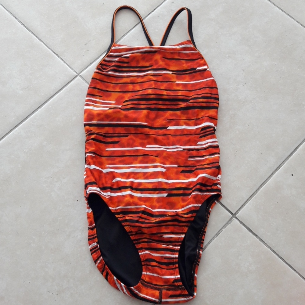 Orange stripes Speedo bathing suit