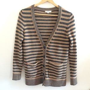 Madewell striped cardigan tan and gray merino wool