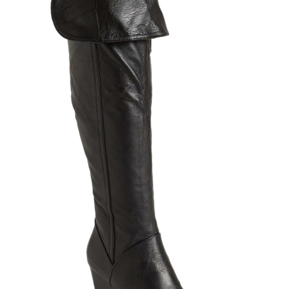 Over the knee real leather zip closure wedge boots