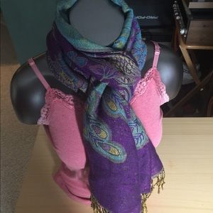 Purple peacock pashmina scarf