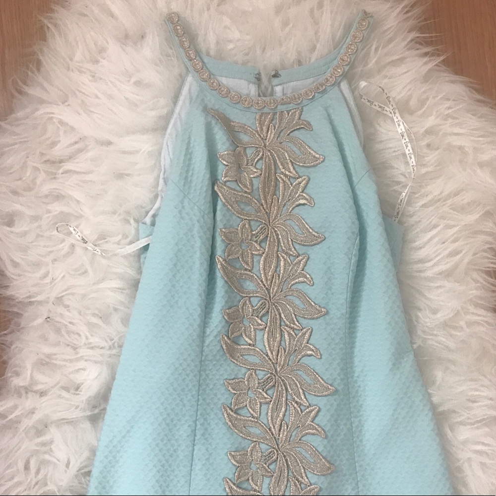 Lilly pulitzer aqua & gold shift dress