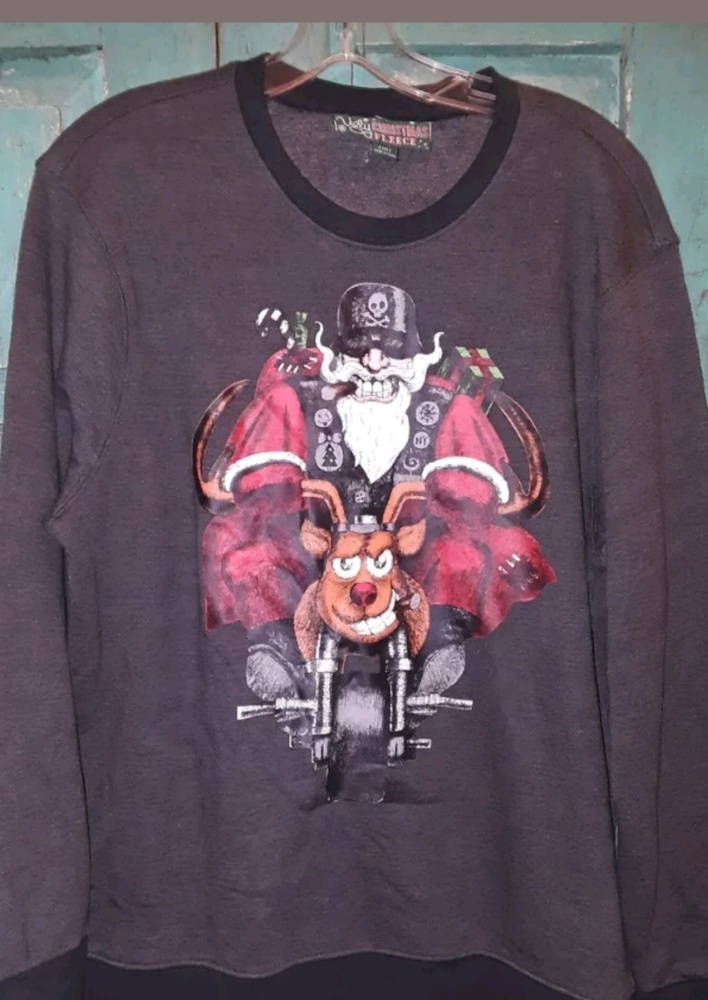 New Mens Ugly Biker Christmas Sweatshirt Sz M