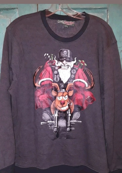 New Mens Ugly Biker Christmas Sweatshirt Sz M - Picture 1 of 4