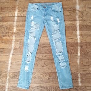 New Light Denim Distressed Cut Out Skinny Jeans XS