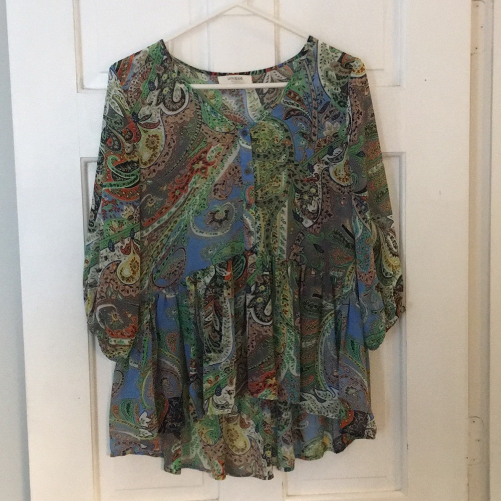 Paisley 3/4 sleeve peplum/boho blouse