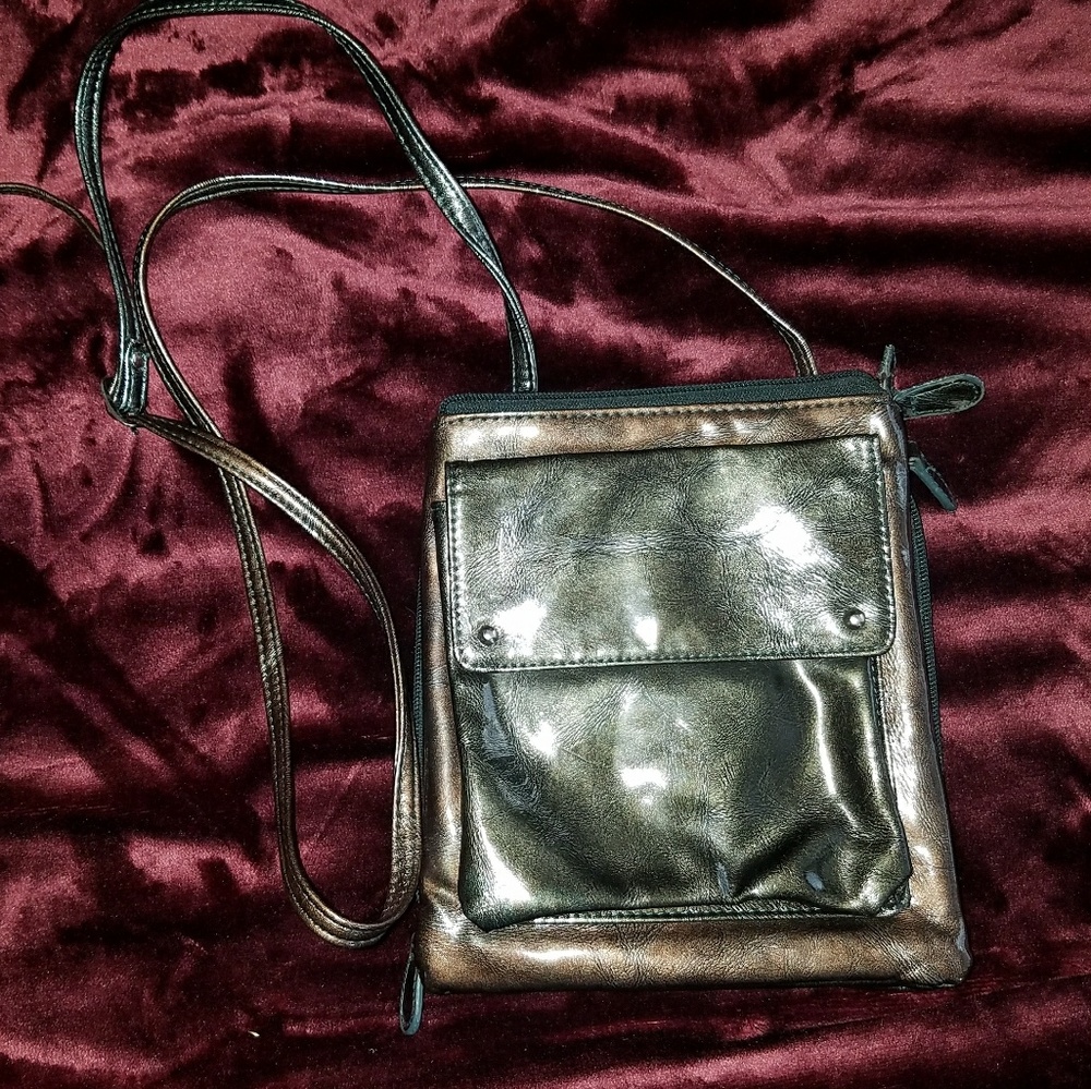 Faux leather crossbody bag with adjustable straps