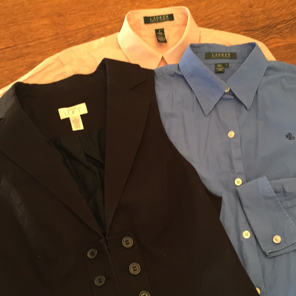 Ralph Lauren Oxford shirts and LOFT vest.