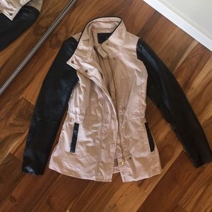 H&M mix blush pink cotton and faux leather jacket