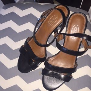 Black low strappy heels