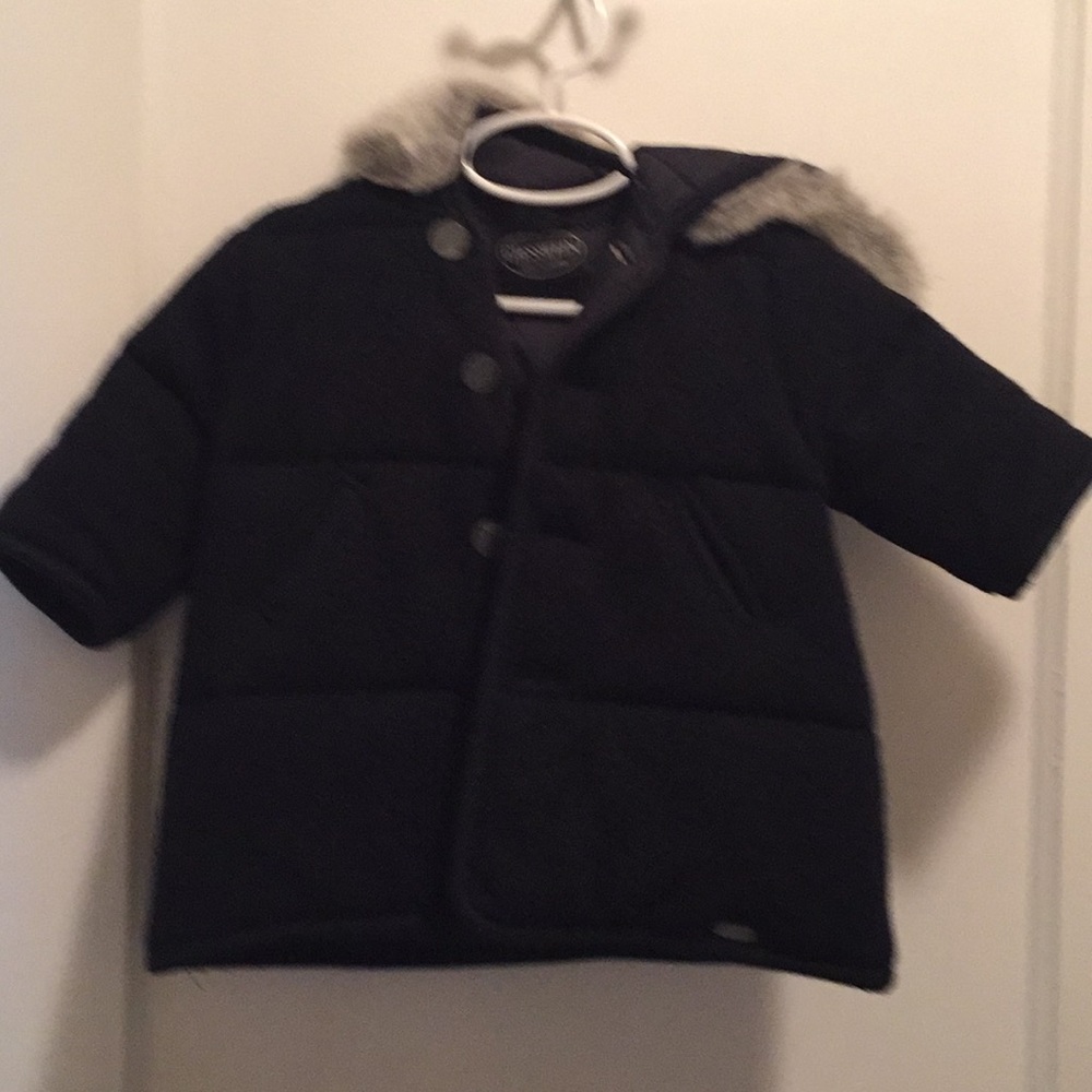 Boys Giesswein wool dark navy coat with hood