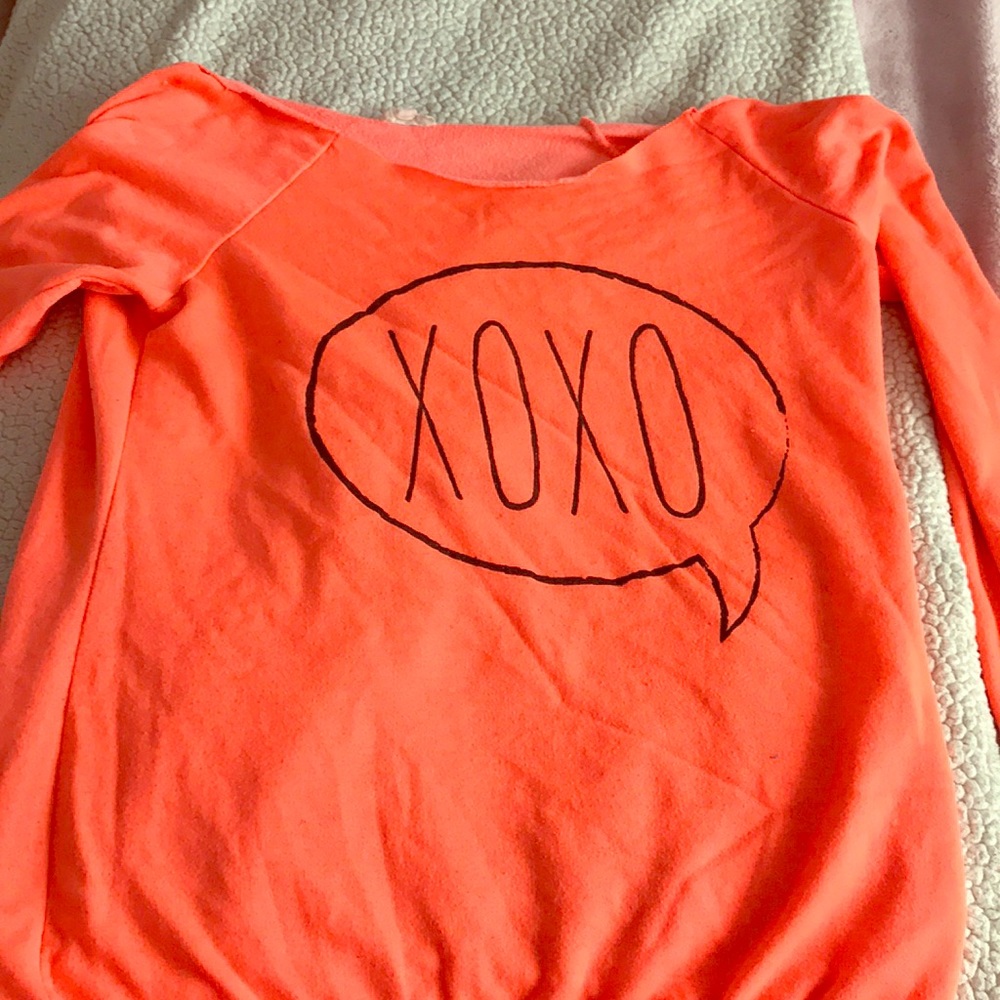 Neon orange off the shoulder sweater