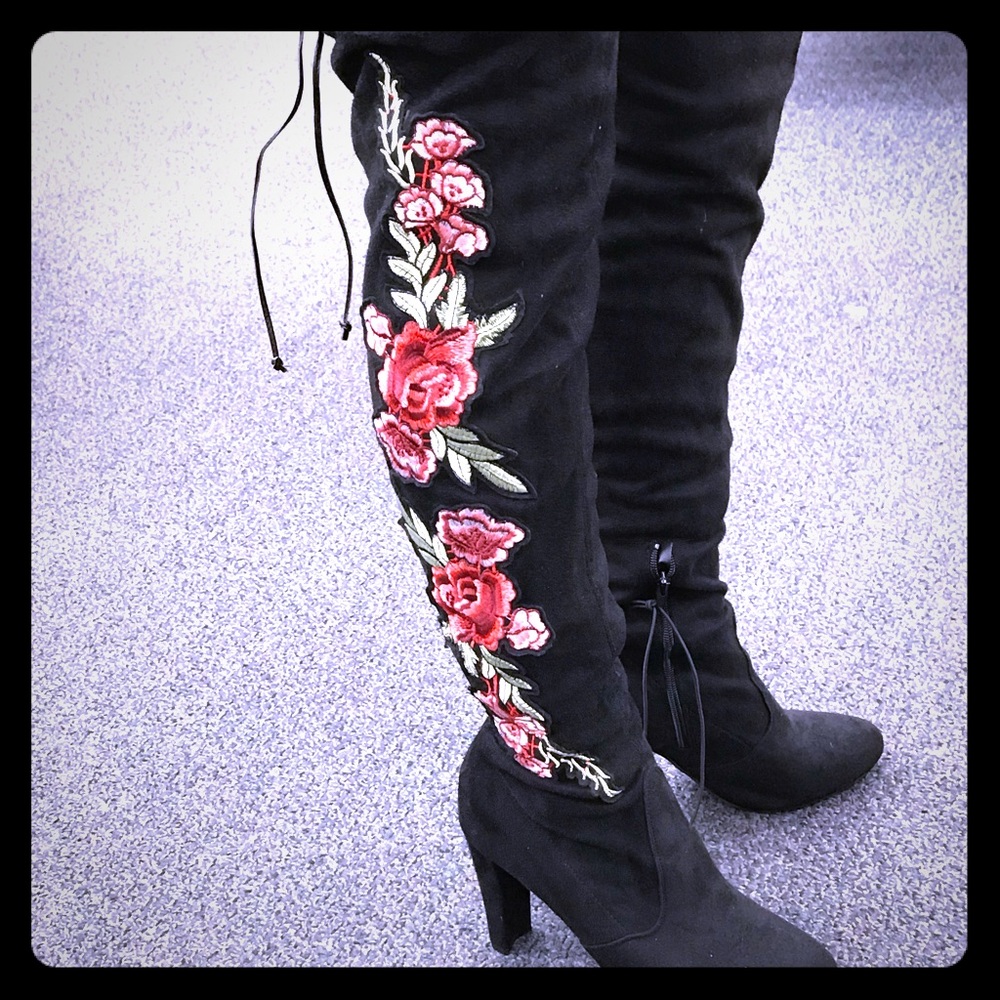 *SOLD* OTK Suede Boots with Flowers 🌹