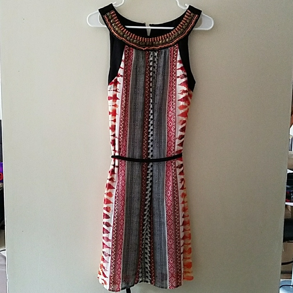 Red and black mini dress